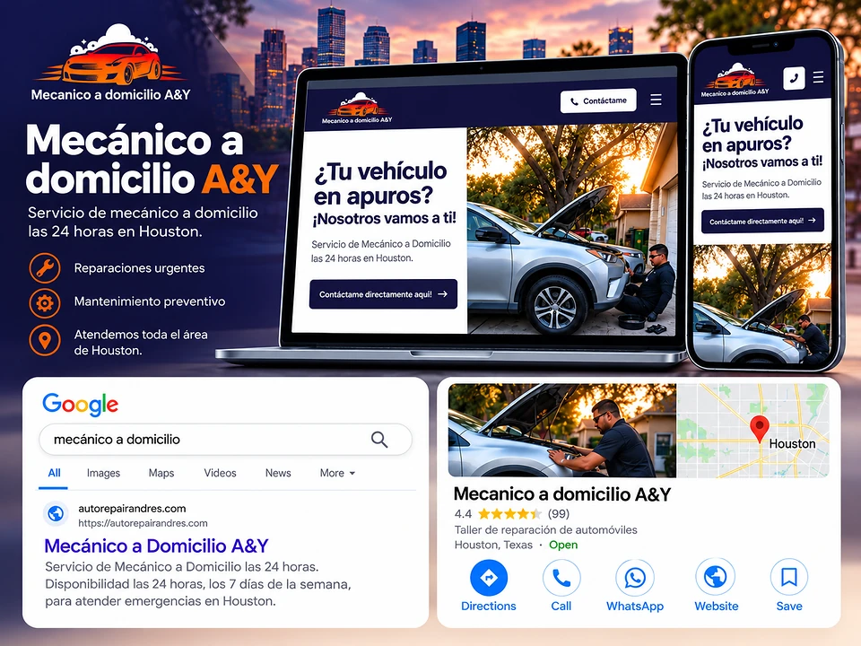 Caso real de Mecánico a domicilio A&Y: sitio web, búsqueda local y presencia en Google Business Profile